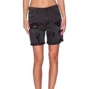 RES Destroyed Distressed No Doubt Black Denim Loose Fit Jean Shorts Size 26